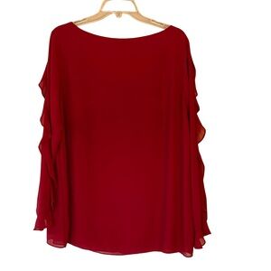 Roz & Ali Red Chiffon ruffled sleeve blouse in size XL